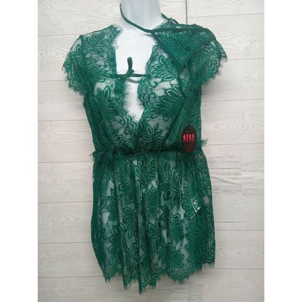Avid Love NWT Women's Size L Green See Thru Nighty & Underwear